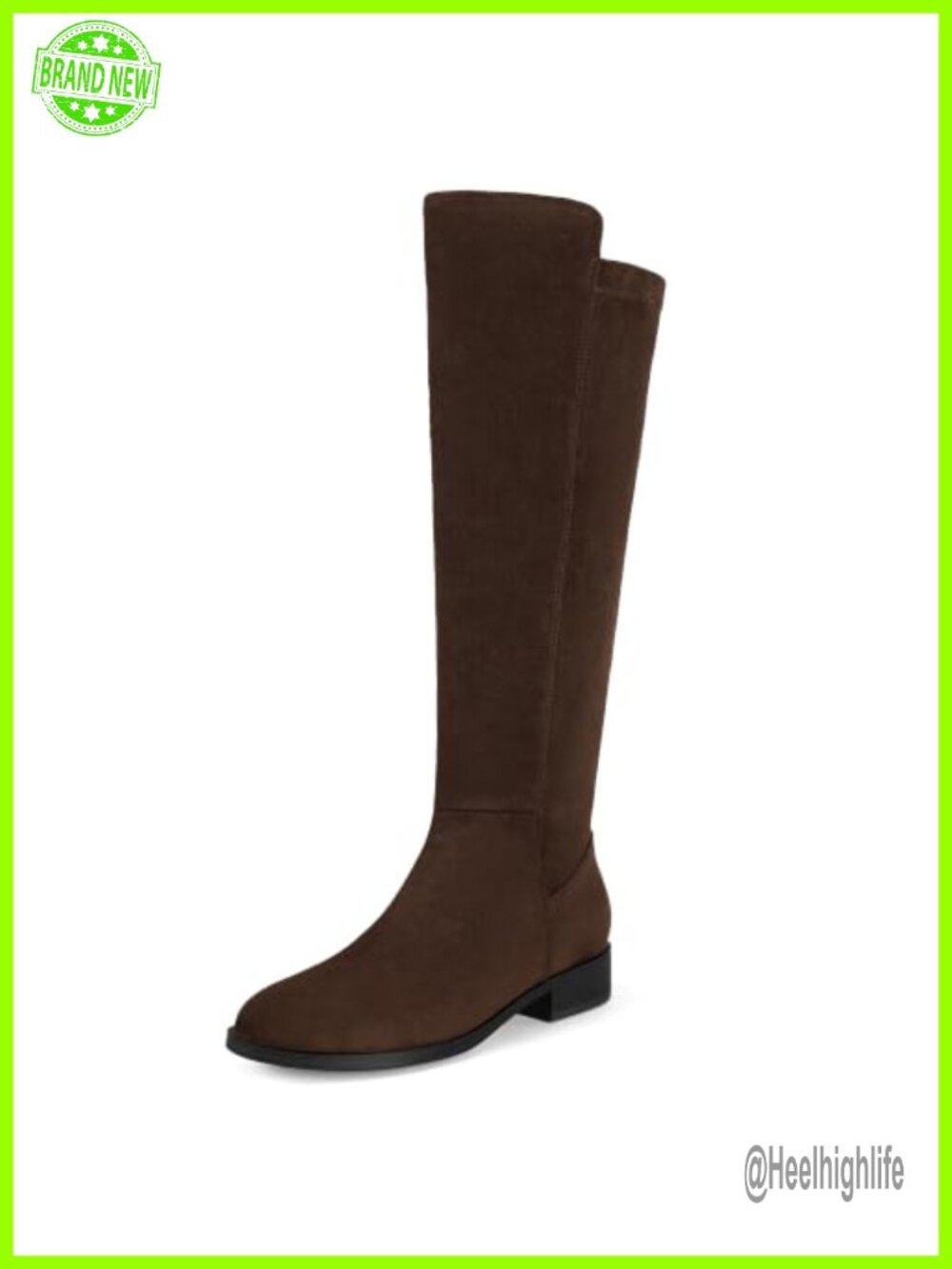 IDIFU Flat Knee High Boots Faux Suede Round Toe Side Zipper Women's